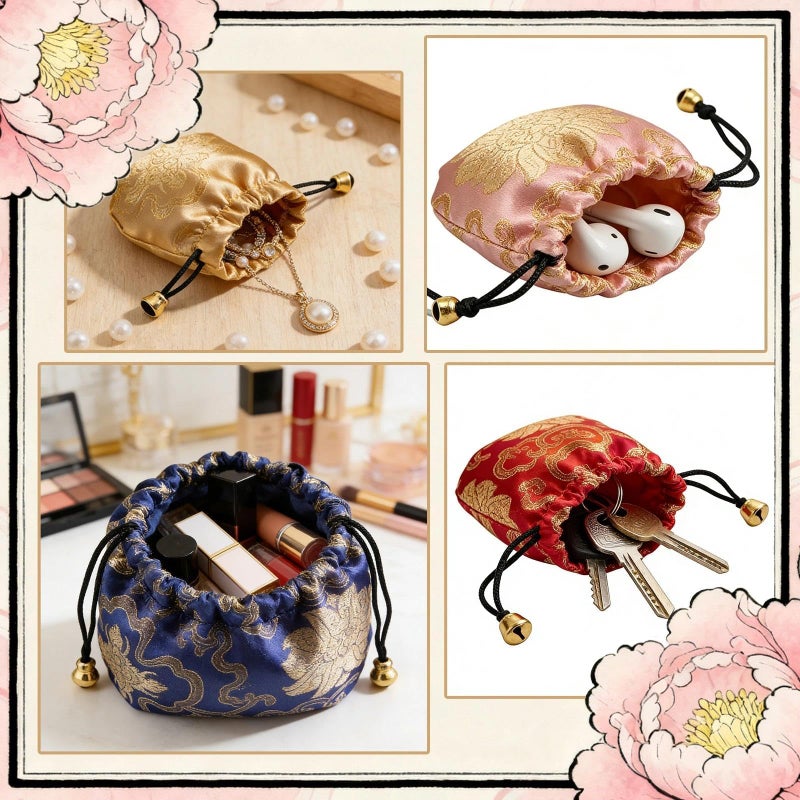 Vafon Chinese Silk Brocade Embroidered Drawstring Jewelry Pouch Bag Colors Value Set 34 pcs - Image 4